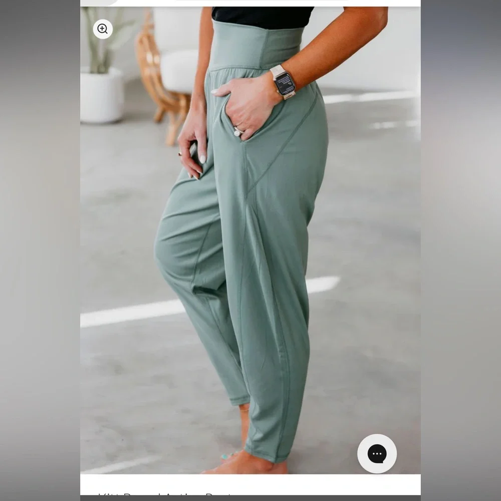 Women's Mono B Green High-Waisted Pants - Picture 2 of 6